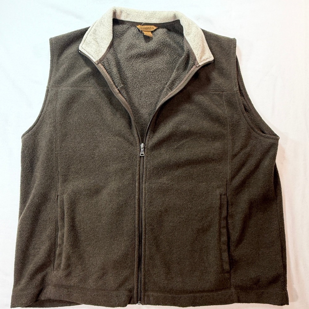 St. John's Bay Fleece Vest Mens XXL Solid Brown Full Zip